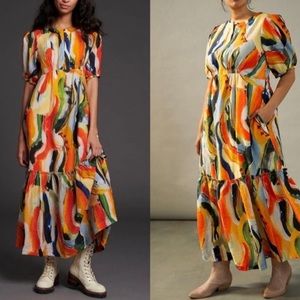 Anthropologie Maeve Colorful Multicolor Watercolor Dress Size XS